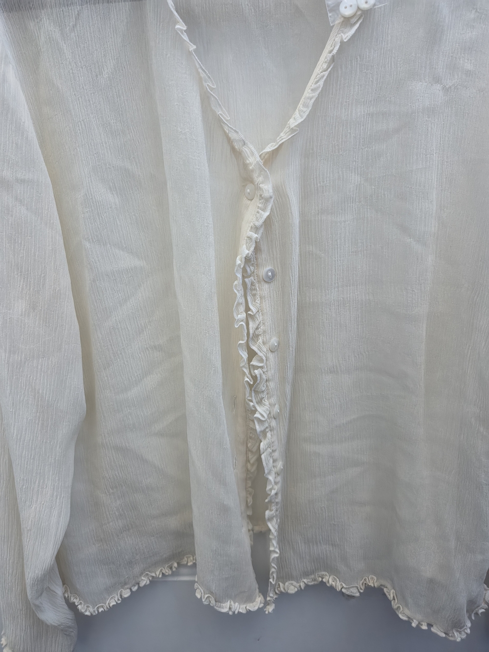 Sheer Ruffle-Trim Blouse - Cream - Picture 5 of 11